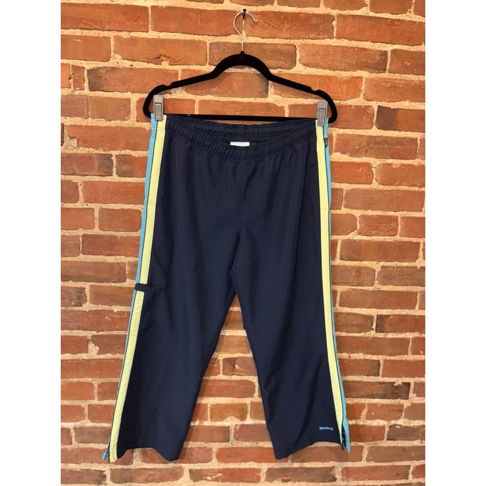 Reebok Track Pants Mens M Navy Blue Green Stripe Windbreaker Y2K‎